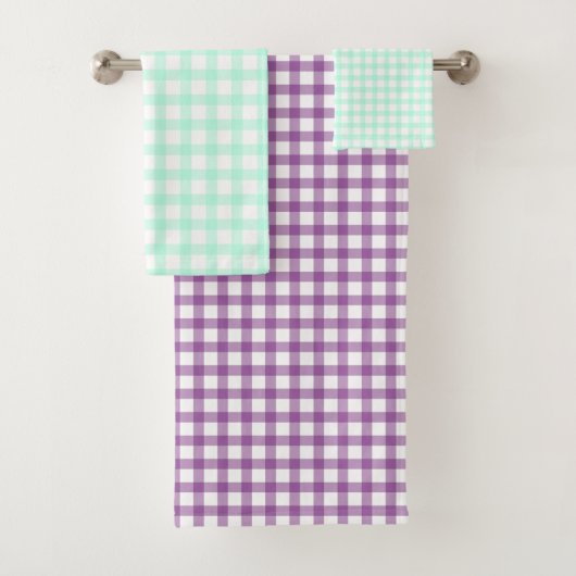 Süßes Retro-Meer-Grün-Gingham-Karomuster Badhandtuch Set (Insitu)