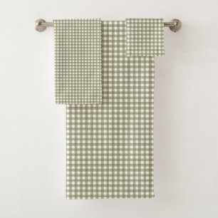 Süßes Retro-Olivgrün-Gingham-Karo-Muster Badhandtuch Set