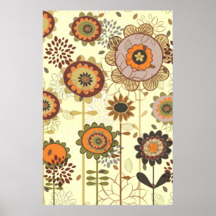 Süßes Retro-Orange, braunes Blumenmuster individue Poster