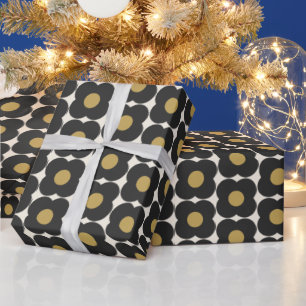Süßes Retro-Pop-Blumenmuster Schwarz und Gold Geschenkpapier