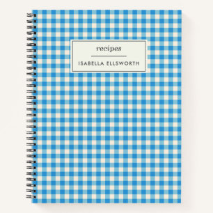 Süßes Retro-Preppy-Blau-Gingham-personalisiertes R Notizblock