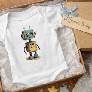 Süßes Retro-Roboter-Baby-T-Shirt Baby Strampler