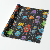 Süßes Retro-Roboter- und Monster-Muster Geschenkpapier (Ungerollt)