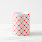 Süßes Retro-Rosa-Herz-Gingham-Karo-Muster Kaffeetasse (Mittel)