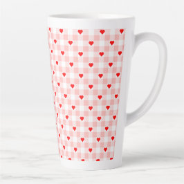 Süßes Retro-Rosa-Herz-Gingham-Karo-Muster Milchtasse