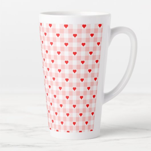 Süßes Retro-Rosa-Herz-Gingham-Karo-Muster Milchtasse (Rechts)