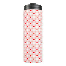 Süßes Retro-Rosa-Herz-Gingham-Karo-Muster Thermosbecher