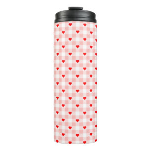 Süßes Retro-Rosa-Herz-Gingham-Karo-Muster Thermosbecher