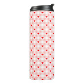 Süßes Retro-Rosa-Herz-Gingham-Karo-Muster Thermosbecher (Nach links gedreht)
