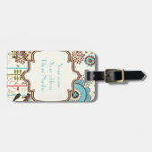 Süßes Retro-Türkis-Blumenmuster-Monogramm Gepäckanhänger (Vorderseite horizontal)