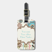 Süßes Retro-Türkis-Blumenmuster-Monogramm Gepäckanhänger (Vorderseite vertikal)