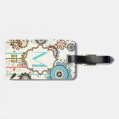 Süßes Retro-Türkis-Blumenmuster-Monogramm Gepäckanhänger (Rückseite horizontal)