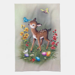 Süßes retro-vintage-Osterhirsch-Feiertuch Geschirrtuch