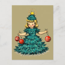 Süßes Retro-Vintage-Weihnachtsbaum-Mädchen 