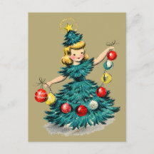 Süßes Retro-Vintage-Weihnachtsbaum-Mädchen 