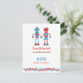 Süßes Robot-Thema Hochzeit Save the Date (Stehend Vorderseite)
