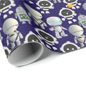 Süßes Roboter-Muster. CUTERB01.DBlue BG Geschenkpapier (Rolleneckpunkt)