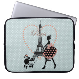 Süßes romantisches Vintage-Mädchen führt französis Laptopschutzhülle