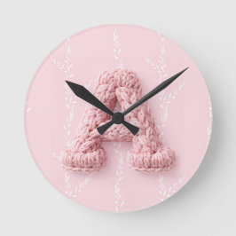 Süßes rosa A-Monogramm Anfangs gehäkelt Buchstabe  Runde Wanduhr