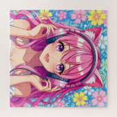 Süßes rosa Anime-Mädchen mit Kopfhörern Puzzle (Horizontal)