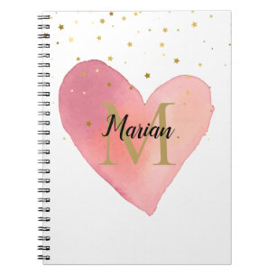 Süßes rosa Aquarell-Herz-Monogramm-Name Notizblock