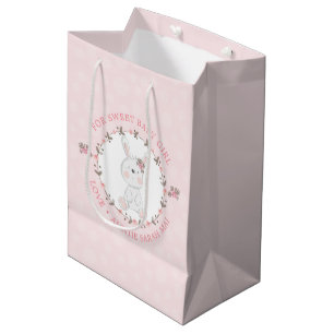 Süßes rosa Baby-Häschen-Blumenkranz personalisiert Mittlere Geschenktüte