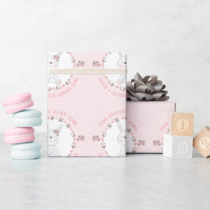 Süßes rosa Baby-Hasen-Blumenkranz personalisiert Geschenkpapier