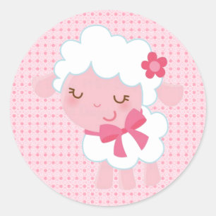 Süßes rosa Baby Lamm Runder Aufkleber