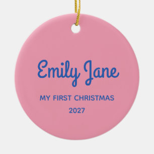 Süßes Rosa Blaues Personalisiertes Foto Erstes Wei Keramik Ornament