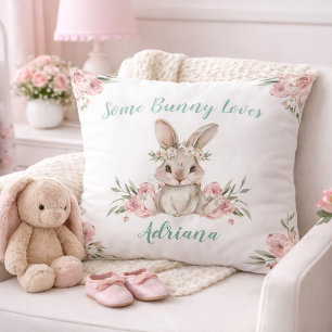 Süßes Rosa Blumen-Hasen-Mädchen-Kinderzimmer Kissen