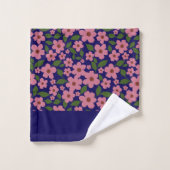 Süßes rosa Blumenmuster Monogramm Badhandtuch Set (Waschlappen)