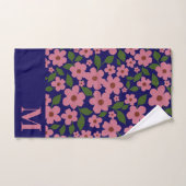 Süßes rosa Blumenmuster Monogramm Badhandtuch Set (Handtuch)