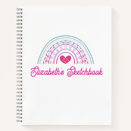 Süßes rosa Boho-Regenbogen-Mädchen-Skizzenbuch Notizblock (Vorderseite)