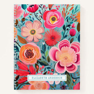 Süßes rosa botanisches stilvolles Blumenjournal Notizblock