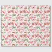 Süßes rosa Coquette-Erdbeermuster Geschenkpapier (Flach)