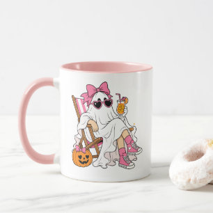 Süßes Rosa Coquette-Geist-Strand-Halloween Tasse