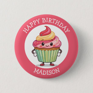Süßes rosa Cupcake personalisierter Geburtstag Button