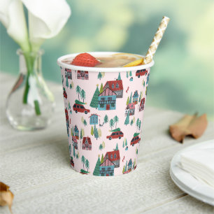 Süßes Rosa-Dorf-Muster Weihnachten Pappbecher