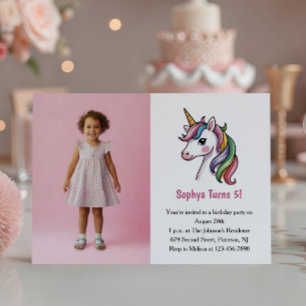 Süßes Rosa Einhorn Foto Kinder Geburtstagsfeier Einladung