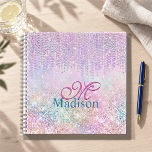 Süßes rosa Einhorn Glitter Strass tropf Monogramm Notizblock