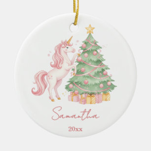 Süßes rosa Einhorn Mädchen Weihnachtsbaum individu Keramik Ornament