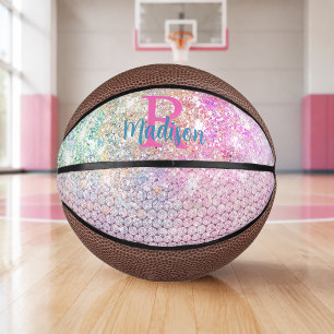 Süßes Rosa Einhorn mit falschem Glitter-Monogramm Mini Basketball
