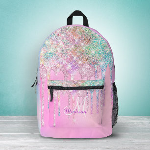 Süßes Rosa Einhorn Regenbogen Glitter Tropfen Mono Bedruckter Rucksack