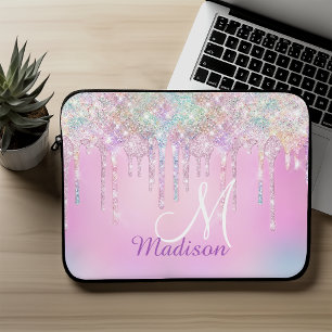 Süßes rosa Einhorn Regenbogen Glitter Tropfen Mono Laptopschutzhülle