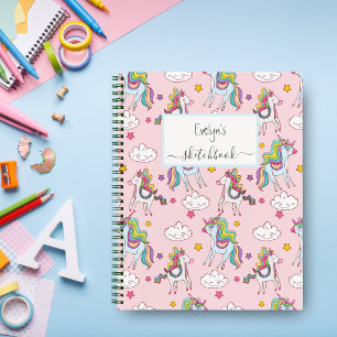 Süßes Rosa Einhorn Regenbogen Skizzenbuch Dein Nam Notizblock
