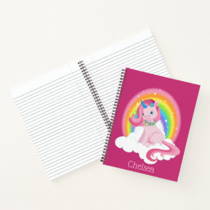 Süßes Rosa Einhorn und Regenbogen Personalisiert Notizbuch