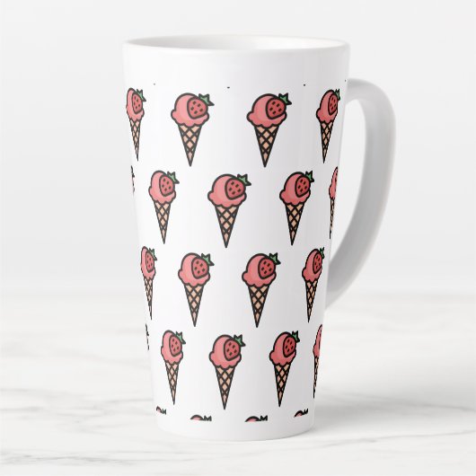 Süßes rosa Erdbeereiscreme-Ästhetik-Muster Milchtasse (Rechte Ecke)