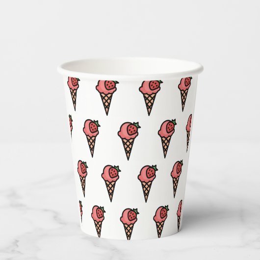 Süßes rosa Erdbeereiscreme-Ästhetik-Muster Pappbecher (Rückseite)
