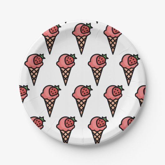 Süßes rosa Erdbeereiscreme-Ästhetik-Muster Pappteller (Vorderseite)