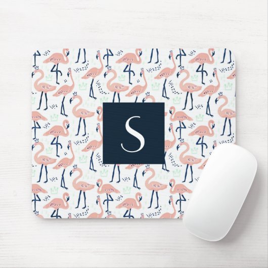 Süßes rosa Flamingo-Monogramm Mousepad (Mit Mouse)